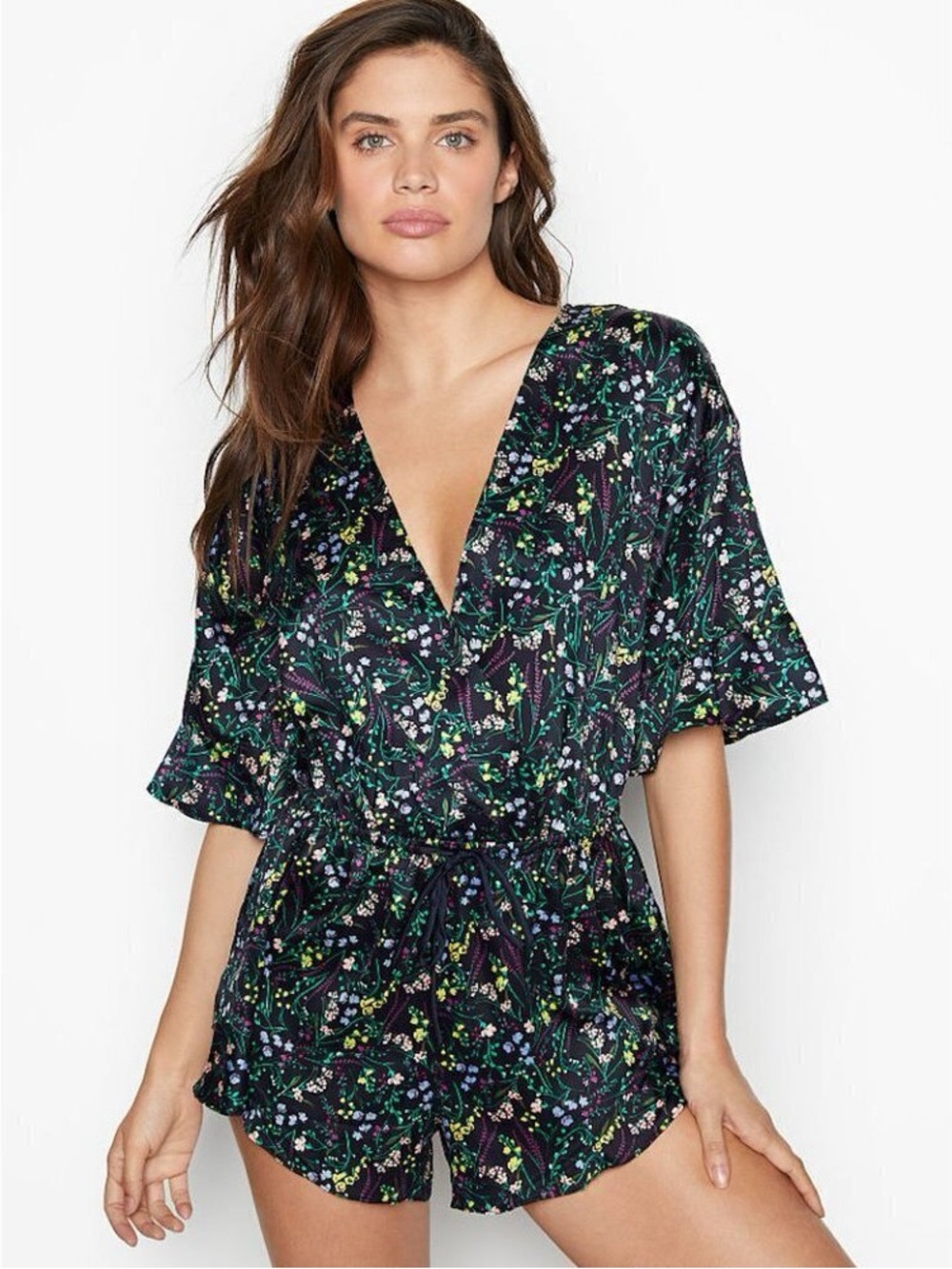 Victoria's Secret Dream Angels Floral Satin Romper Size Medium V-Neck